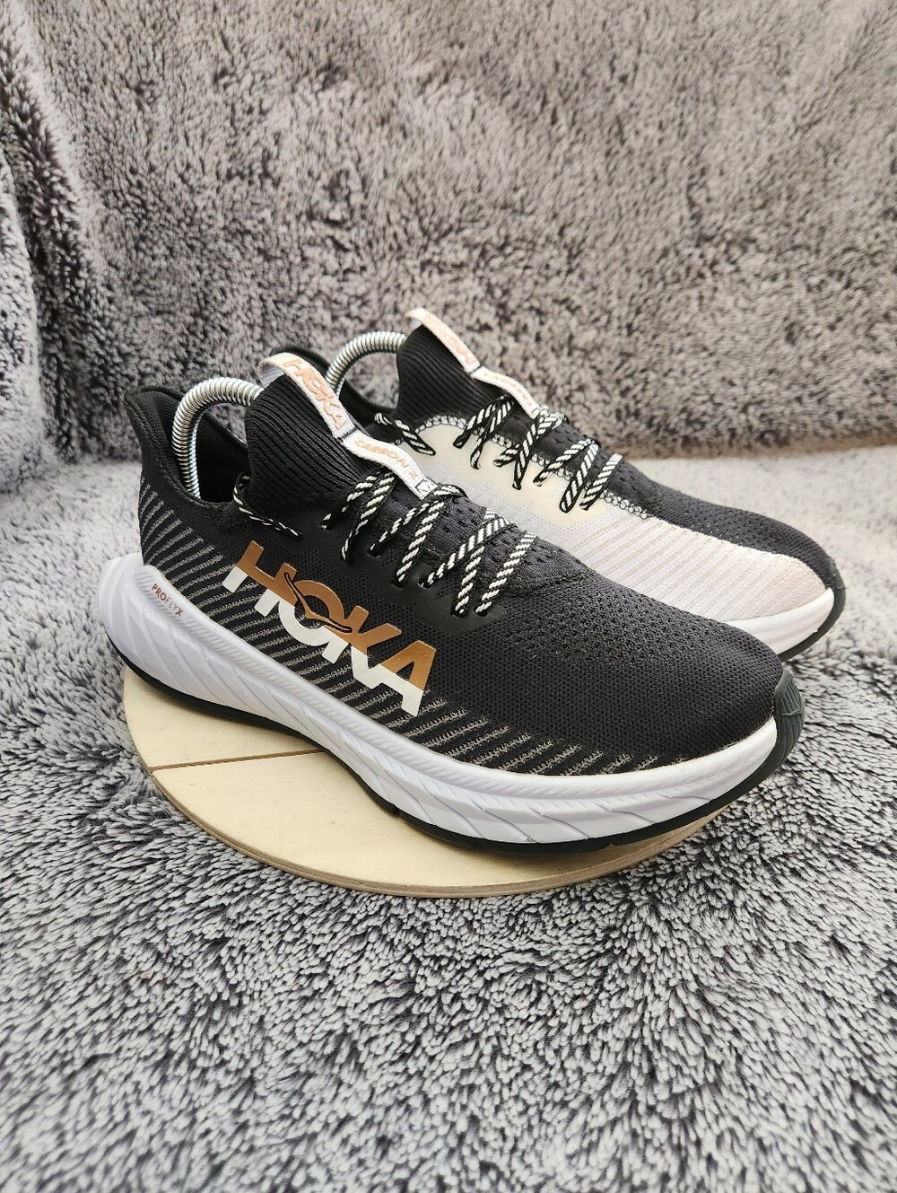 Hoka One One Carbon X 3 Black White Peach Running Shoes Women's Size 9 B